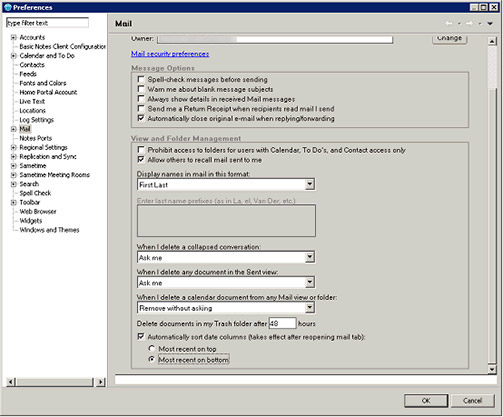 IBM Notes 9 Social Edition config screen shot