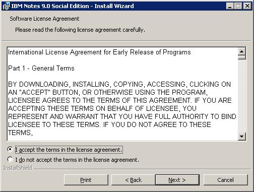 IBM Notes 9 Social Edition Install screen shot